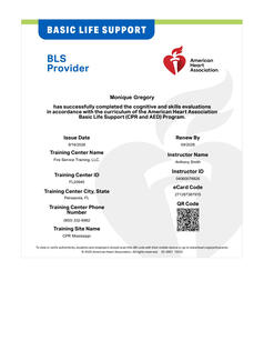 Obtained BLS certification to strengthen my emergency preparedness and ensure I am equipped to respond when safety matters most.